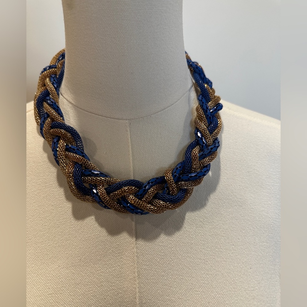 TashaChunky Braided Metal Chain Necklace | Blue Gold Silver Statement